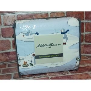 New Full Size Flannel Sheet Set Eddie Bauer Penguins Sledding